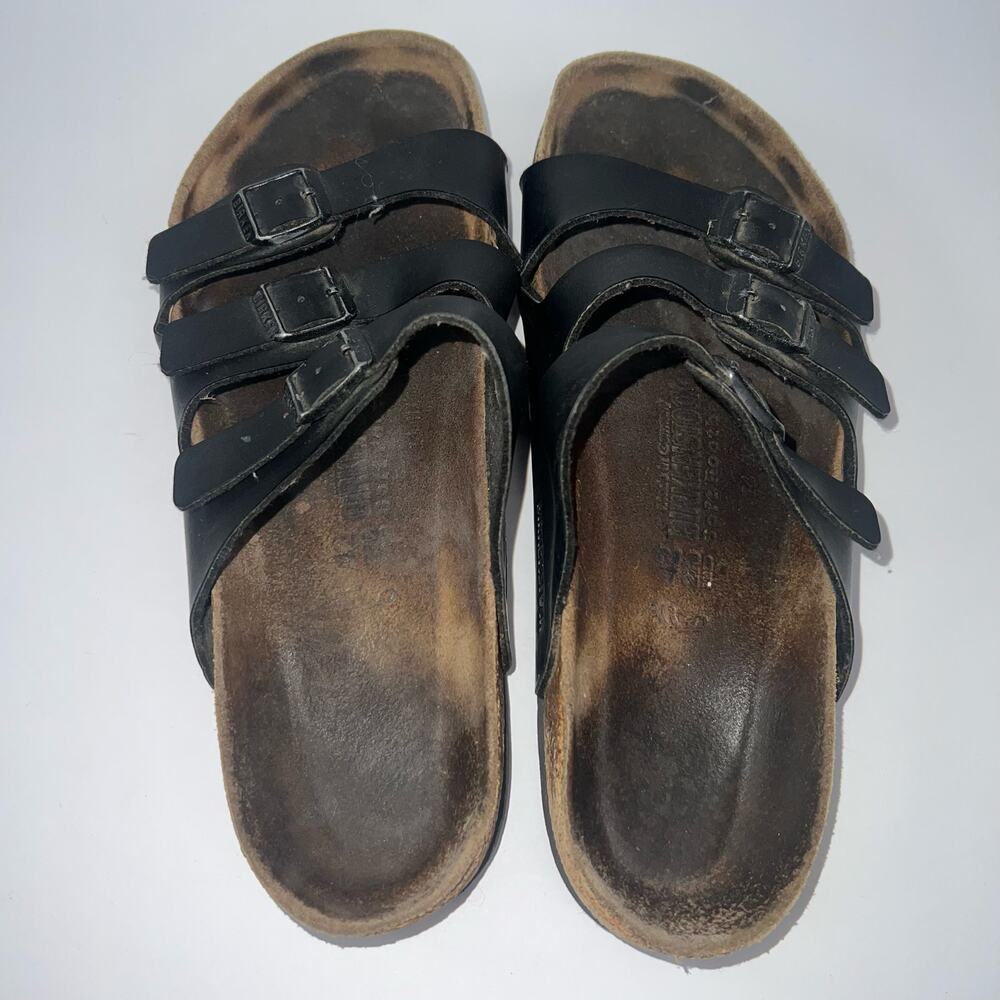 Birkenstock Florida Black Leather Buckle Used Triple Strap Sandals Size 42 - Picture 10 of 16